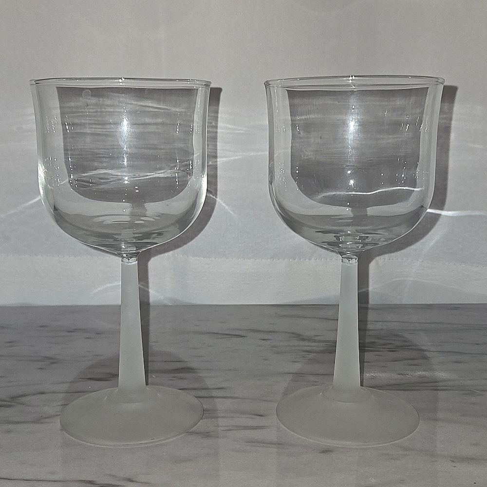 2 Frosted Stem Wine Glasses